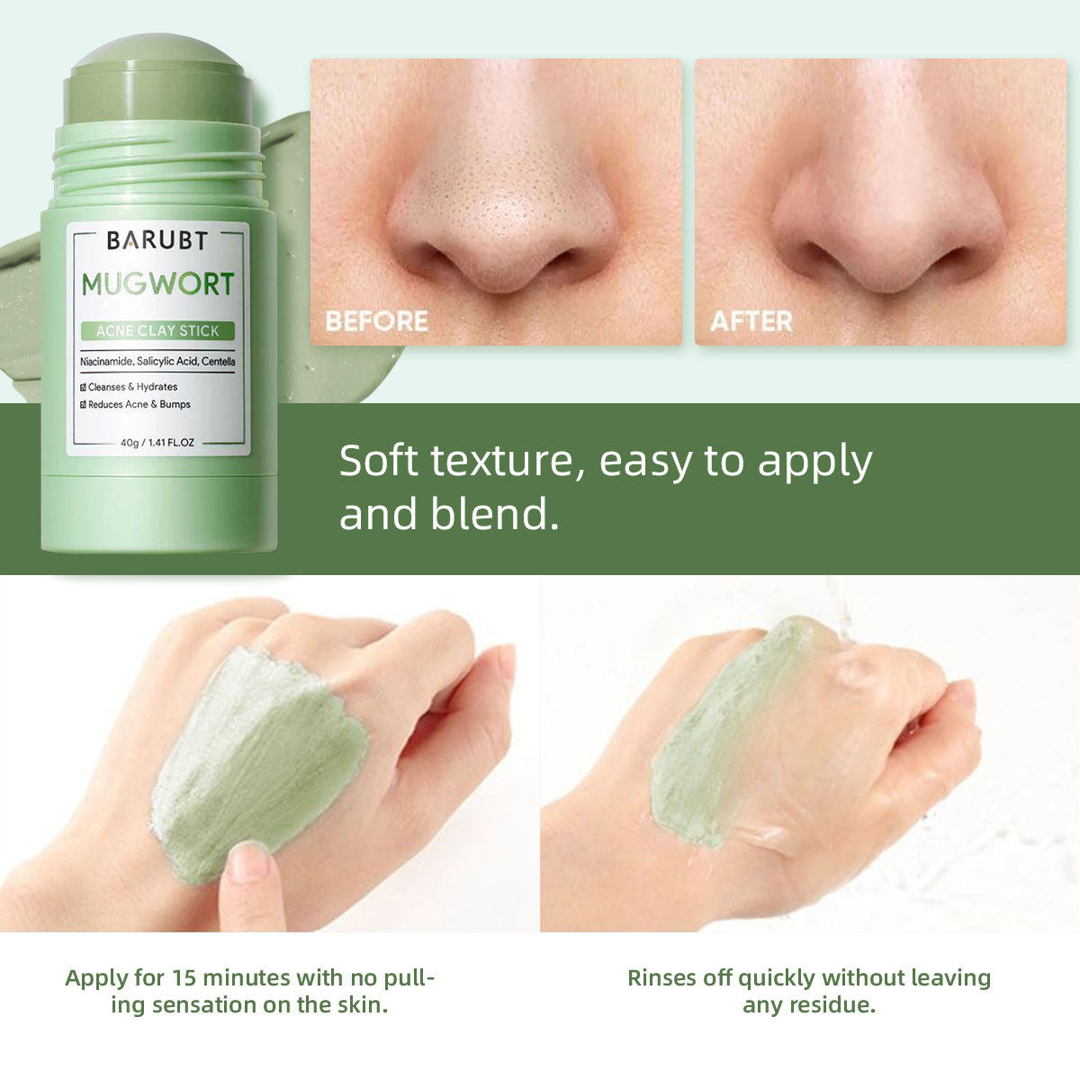 블랙헤드 여드름 제거 쑥 솔리드 마스크 모공 청소 스틱 - Bentonite Clay Mask 리뷰 및 가격